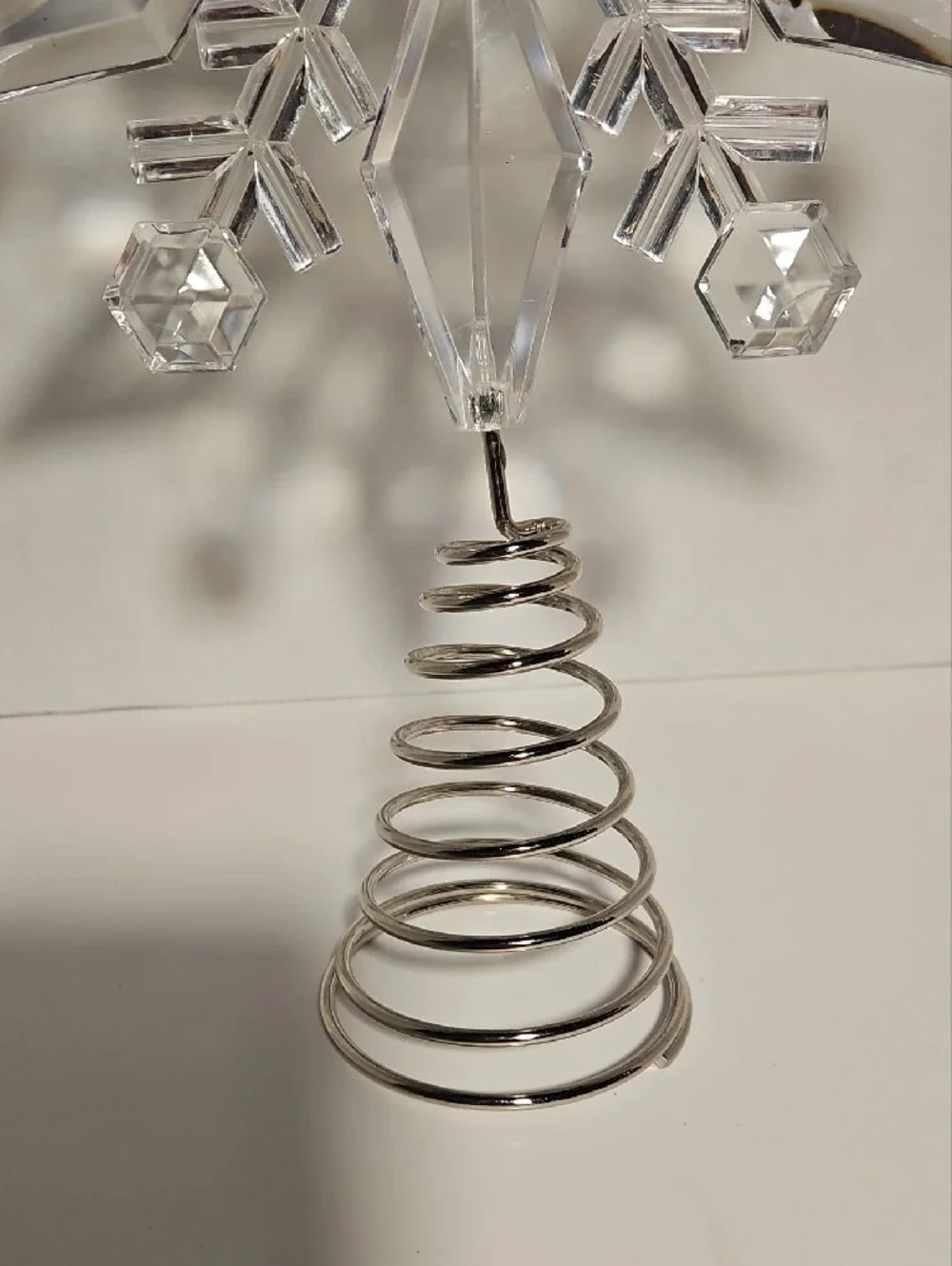 Clear Snowflake Tree Topper with Silver Coil Base - Holiday Decor